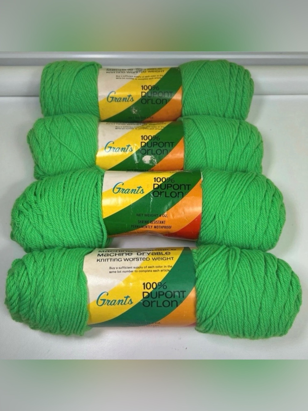 vintage grants dupont orlon acrylic yarn lot bright green knitting worsted weigh